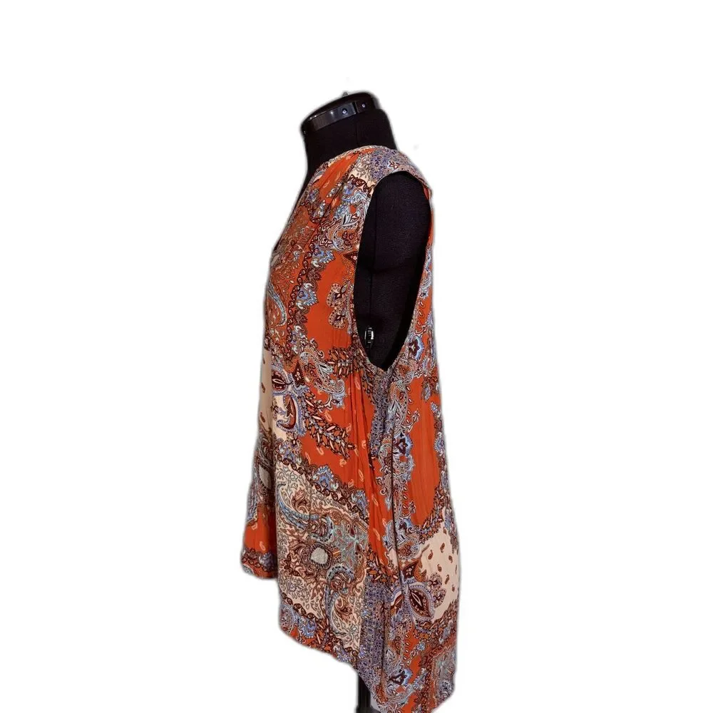 Artisan NY Orange Boho Paisley Print Sleeveless Top